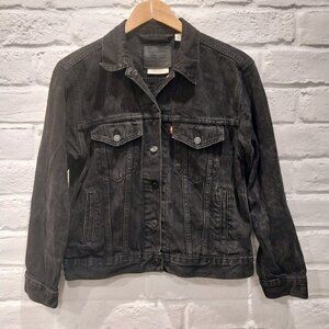 Levi’s Premium Trucker Jacket Womens Small Black Denim 100% Cotton